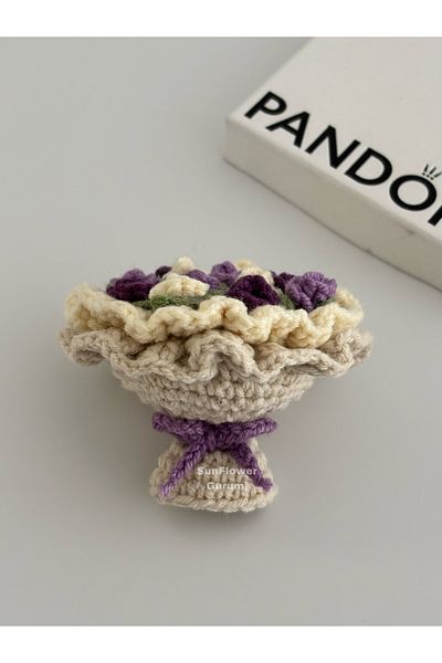 stainless steell Mini Knitted Corsage Keychain Purple Flower (1 Piece)