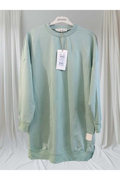 Soul Tunica/sweatshirt pentru femei, verde mentă, cu două fire, din bumbac organic, cu decolteu, peste genunchi 30644