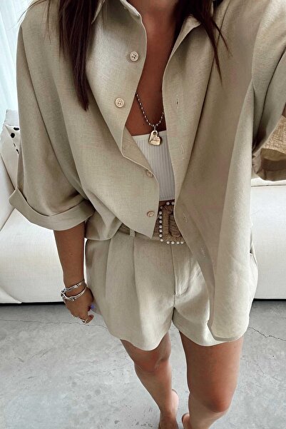 Suziş Belted Linen Shirt Shorts Set 51036