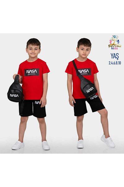 Amur Children's T-Shirt & Shorts & Bag Suit Nasa Printed 3 Pieces