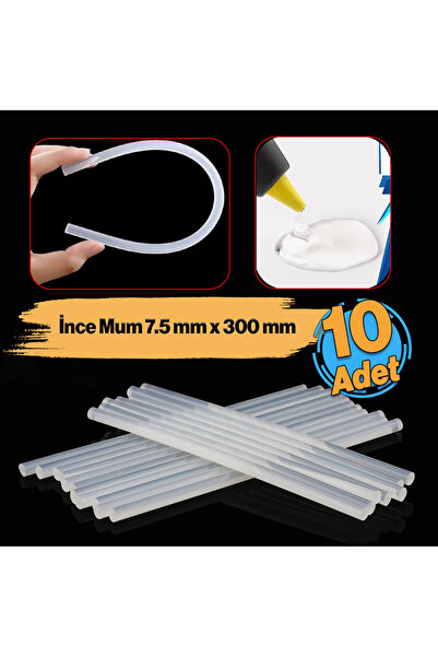 zimak İnce Mum Silikon 7.4 mm Çubuk Sıcak Silikon Hobi Süs Hediyelik Eşya Maket Yapıştırma 10 Adet