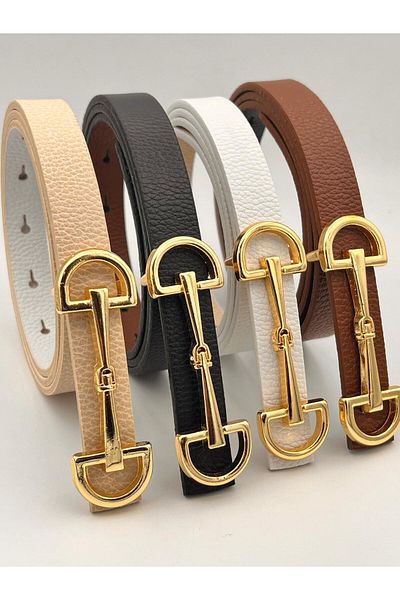 MODAM HİFA Set of 4 Gold Buckle Women's Thin Belt Trouser Belt Dress Belt Shirt Belt Coat Belt