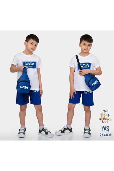 Amur Çocuk T-shirt & Şort & Çantalı Takim Nasa Baskılı 3 Parça