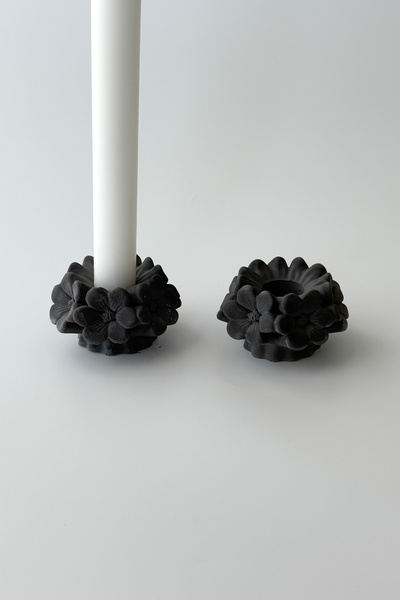 sin istanbul 2'li Çiçek Şamdan Mumluk Antrasit