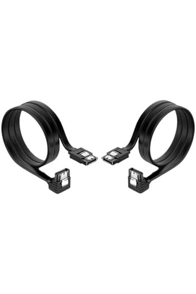 Generic كابل SATA III بسرعة 6 جيجابت في الثانية - عبوة من قطعتين، بزاوية 90 درجة، مع قفل مزلاج لمحركات الأقراص الصلبة ومحركات الأقراص ذات الحالة الصلبة