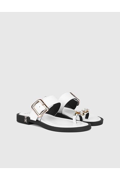 İLVİ Walgi Genuine Leather White Women's Slippers