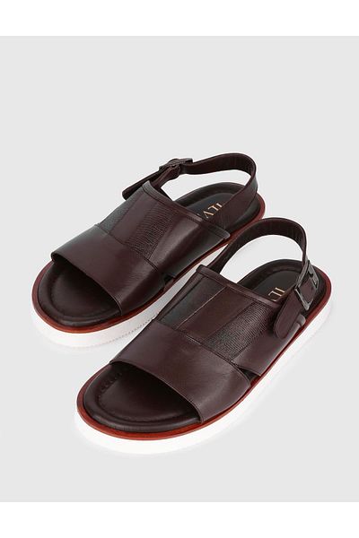 İLVİ Hexham Genuine Patterned Leather Brown Men's Sandals
