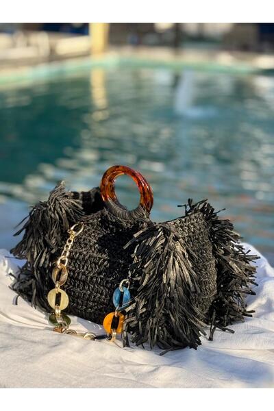 Renkat Handmade Saçaklı Hasır Örme El Çantası