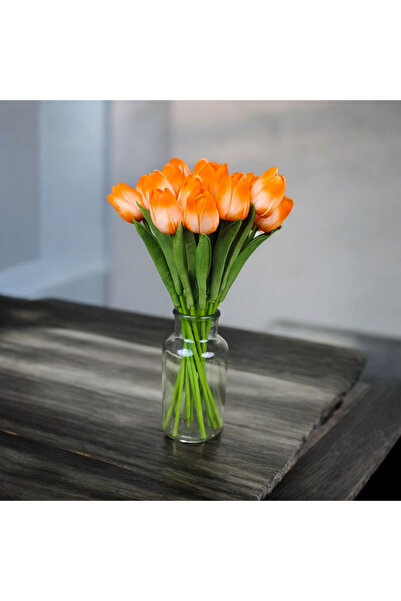 OznCicekTasarim Gerçekçi Islak Dokulu Turuncu Lale Buketi – 8 'li Premium Dek...
