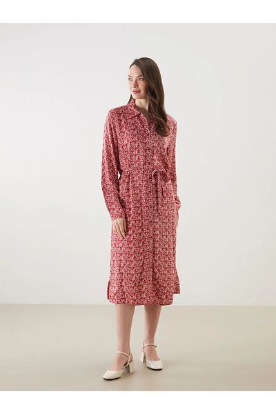 LC Waikiki Lcw Grace Red Patterned Shirt Dress