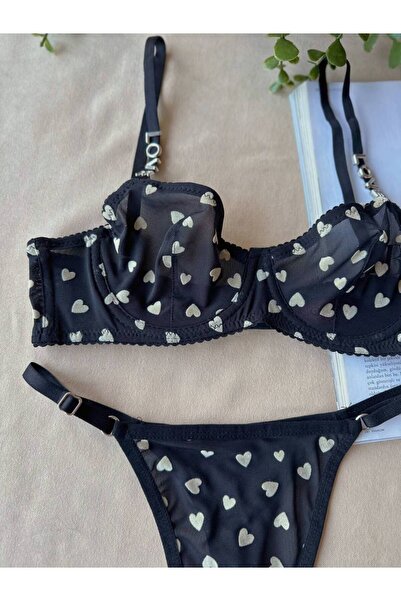 Nikitas Design Nikita's Design Kırmızı Ekru Kalp Desenli Sütyen Kilot Takım