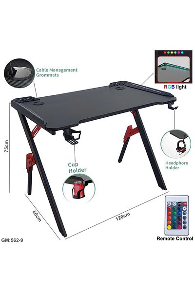 rawafid alsabah Computer Gaming Desk with RGB Lighting – 120cm Wide Surface with Headset and Cup Holder