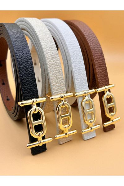 MODAM HİFA Set of 4 Gold Buckle Women's Thin Belt Trouser Belt Dress Belt Shirt Belt Coat Belt