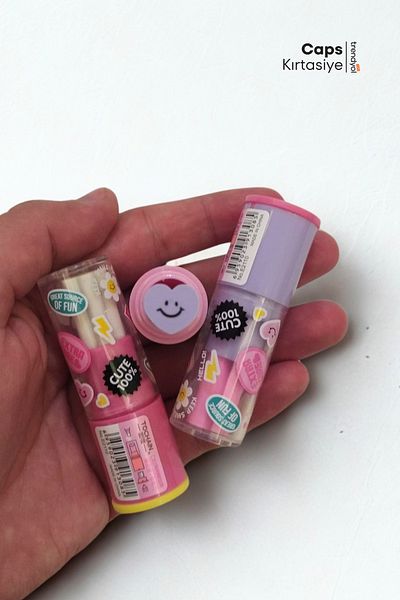 caps office 3Pcs Lipstick Shaped Eraser and Pencil Sharpener Set – Cute Design, Practical Use