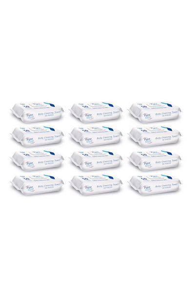 Pure Set of 12 x PURE MED Incontinence Wet Wipes with Lid, 50 pcs