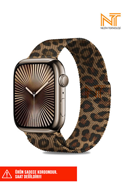 Nezih Case Apple Watch Seri 10 / 11 / 12 42mm Uyumlu Paslanmaz Hasır Örgü Leo...