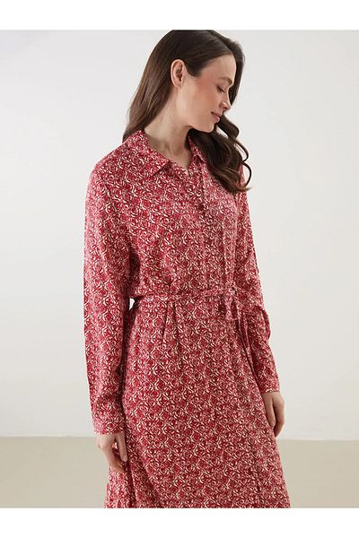 LC Waikiki Lcw Grace Red Patterned Shirt Dress