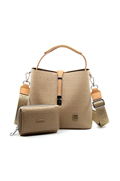 Just Polo Women's Mink Medium Size 3 Compartment Shoulder Bag and Wallet Combination Mh4002Mh