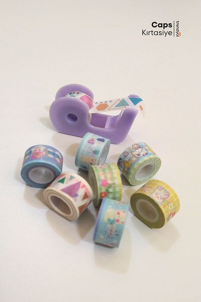 caps office 8 Pieces 2.5 Meter Washi Tape + Tape Cutter Set - for Bullet Journal, Scrapbook, Album, Notebook