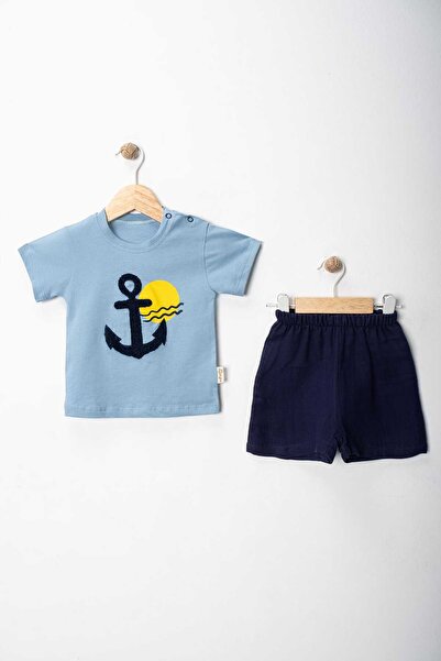 MyPrettyBaby Anchor Embroidered 100% Cotton Summer Single Jersey-Muslin Fabri...