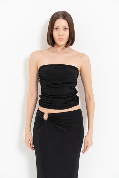 Kikiriki Black Strapless Gathered Bustier & Long Skirt Set