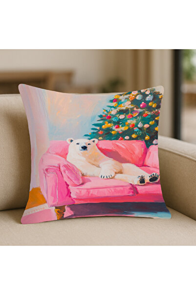 TURKISHRUG KINGDOM غطاء وسادة منقوش على شكل الدب القطبي – مقاس 43×43 سم، مزدو...