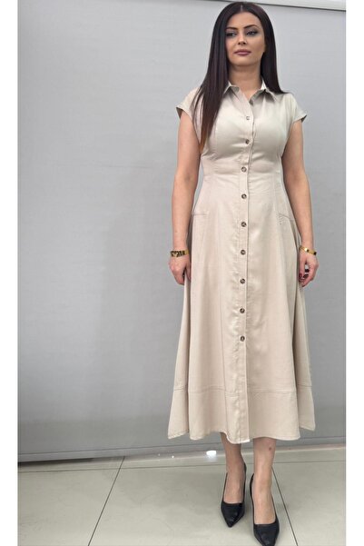 Bence Moda UZUN ELBİSE KREM