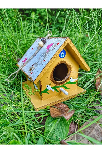 Home DEKORATİF AHŞAP KUŞ YUVASI, KUŞ EVİ, HARDAL RENGİ ,15X15X15 CM, BAHÇE BA...
