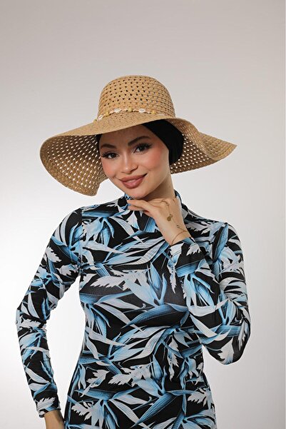 EB beachwear Lily Pattern Full Covered Lycra Hijab Swimsuit Micro Fabric Hashama on Black Background