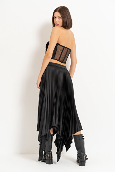 Kikiriki Black Pleated Asymmetrical Skirt