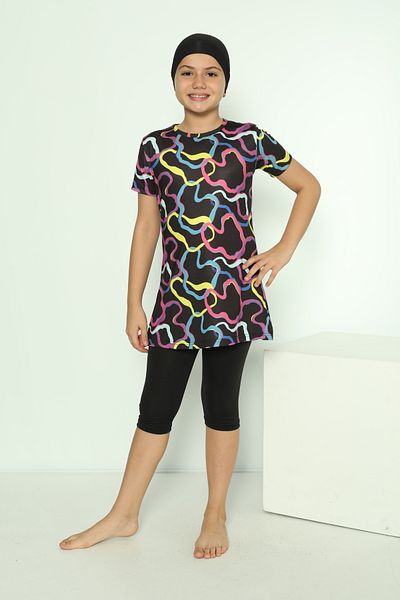 bazaar-turkey all you need Girl's Tights Short Sleeve Patterned Hijab Swimsuit 1904-14