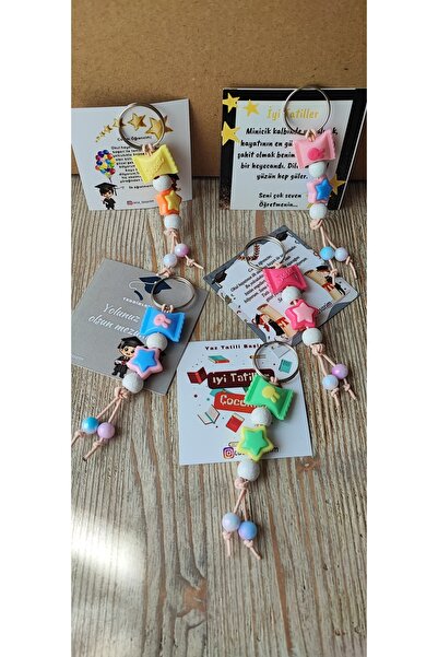 cacatasarım Şeker ve Yıldız Figürlü Boncuk Anahtarlık Çanta Süsü , 5 Adet Doğ...