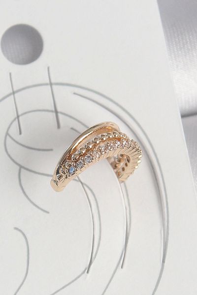 Clariss Brass Gold Color Zircon Stone 3 Row Model Women's Cartilage Earrings