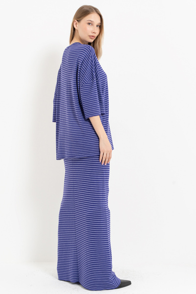 Kikiriki Purple Short Sleeve Loose Blouse & Elastic Waist Long Skirt Set