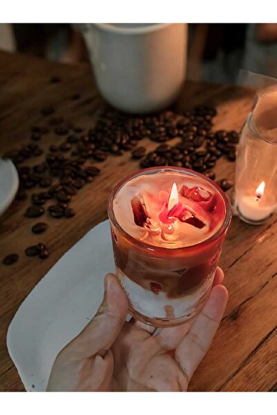 RivelCandle El Yapımı Kahve Kokulu Dekoratif Mum – Buzlu Latte Görünümlü, Aro...
