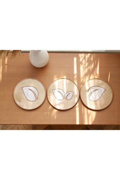 CIGILWOOD AHŞAP ÜÇLÜ YAPRAK DESENLİ BOHEM İSKANİNAV TABLO SETİ