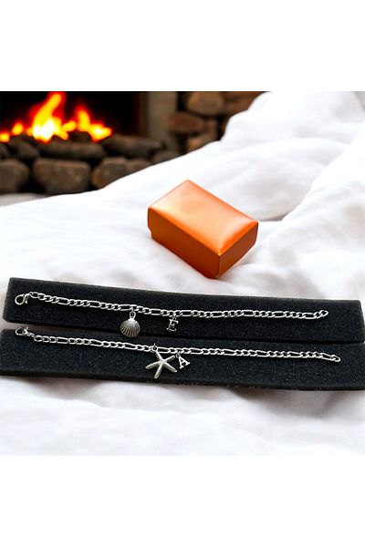 pofudukcase Steel Starfish and Oyster Lettered Bracelet of 2