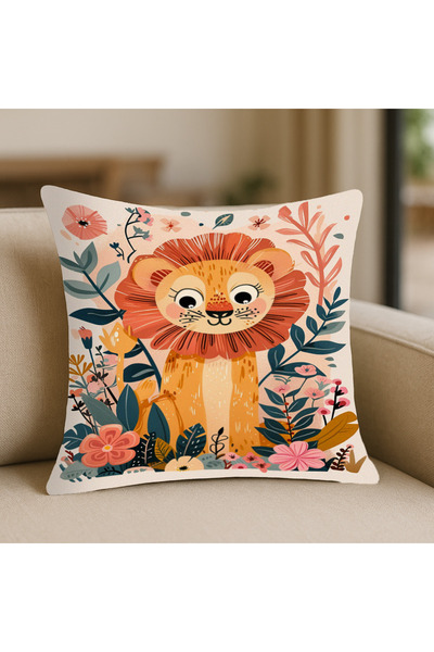 TURKISHRUG KINGDOM غطاء وسادة بنمط أسد، وسادة أريكة – 43 × 43 سم، مزدوجة الجو...