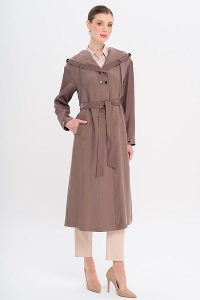 Olcay Hooded Snap Detailed Unlined Cap Brown 6749