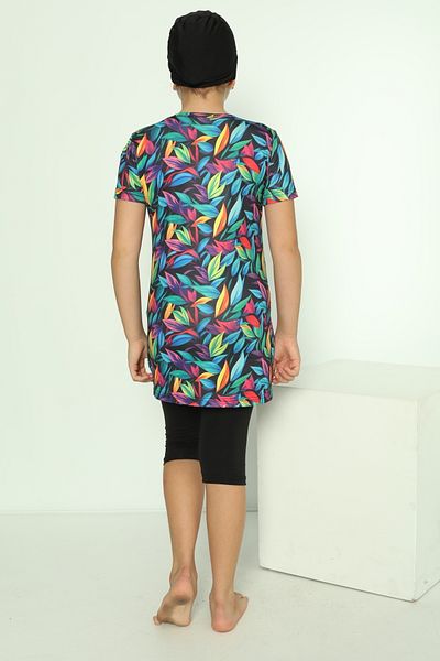 bazaar-turkey all you need Girl's Tights Short Sleeve Leaf Patterned Hijab Swimsuit 1904-21