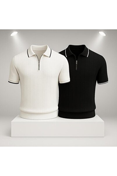 LC Waikiki 2'li Avantajlı Slim Fit Erkek Fermuarlı Polo Yaka Triko Tişört / T...