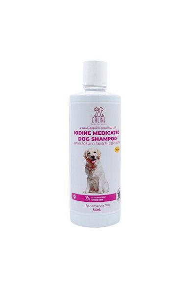 Caline Iodine Medicated Dog Shampoo, 500ml, Antiseptic Formula for Skin Infections and Irritations