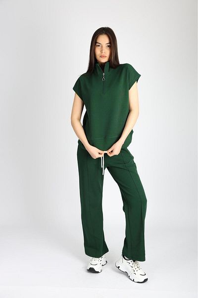 PRADIER Khaki Zippered Short Sleeve Women's Tracksuit Suit
