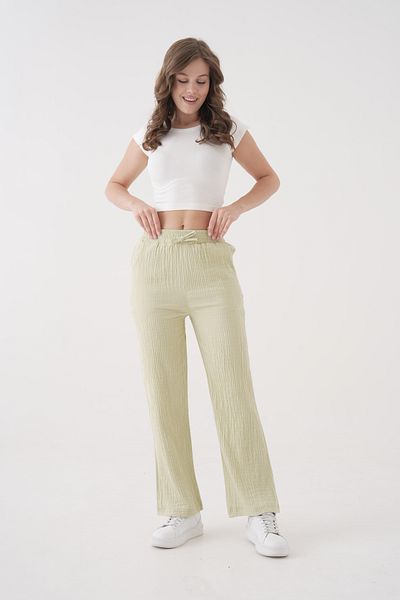 saint majesta Women's Summer Muslin Trousers 100% Cotton Wide Leg with Pockets (Sm25)