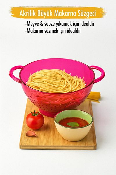 Mu Art Ahşap Acrylic Pink Pasta Strainer & Vegetable Fruit Strainer