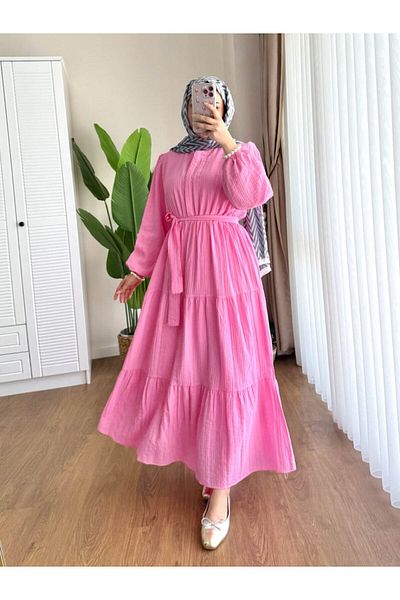 RFK Butik Γυναικείο φόρεμα Belinda Begonia με ζώνη στη μέση ροζ