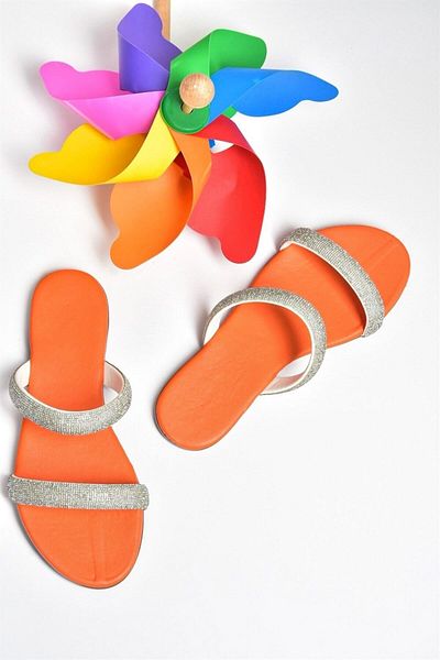 Fox Shoes Orange Stone Detailed Women's Slippers M272003509