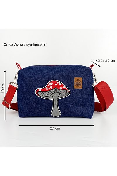 woodycord Handmade Denim Box Bag - Mushroom Applique Detailed