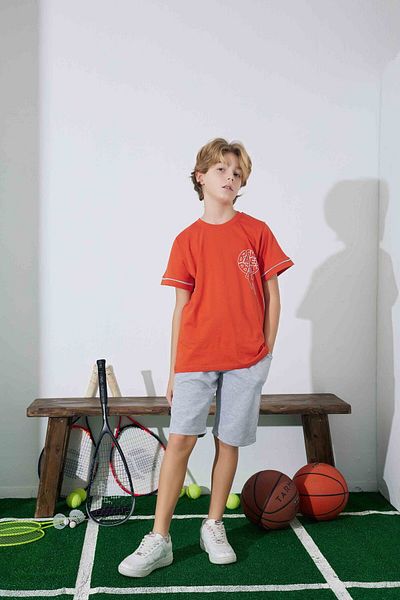 Tarık Male Child Sportswear Basket T-Shirt Sweatshirt Bottom Crew Neck Medium Thick Pajamas Set-3946