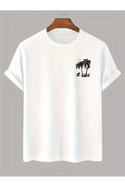 CVS 20/1 Compack Compack Palm Printed Oversize Crew Neck κοντομάνικο μπλουζάκι - Λευκό
